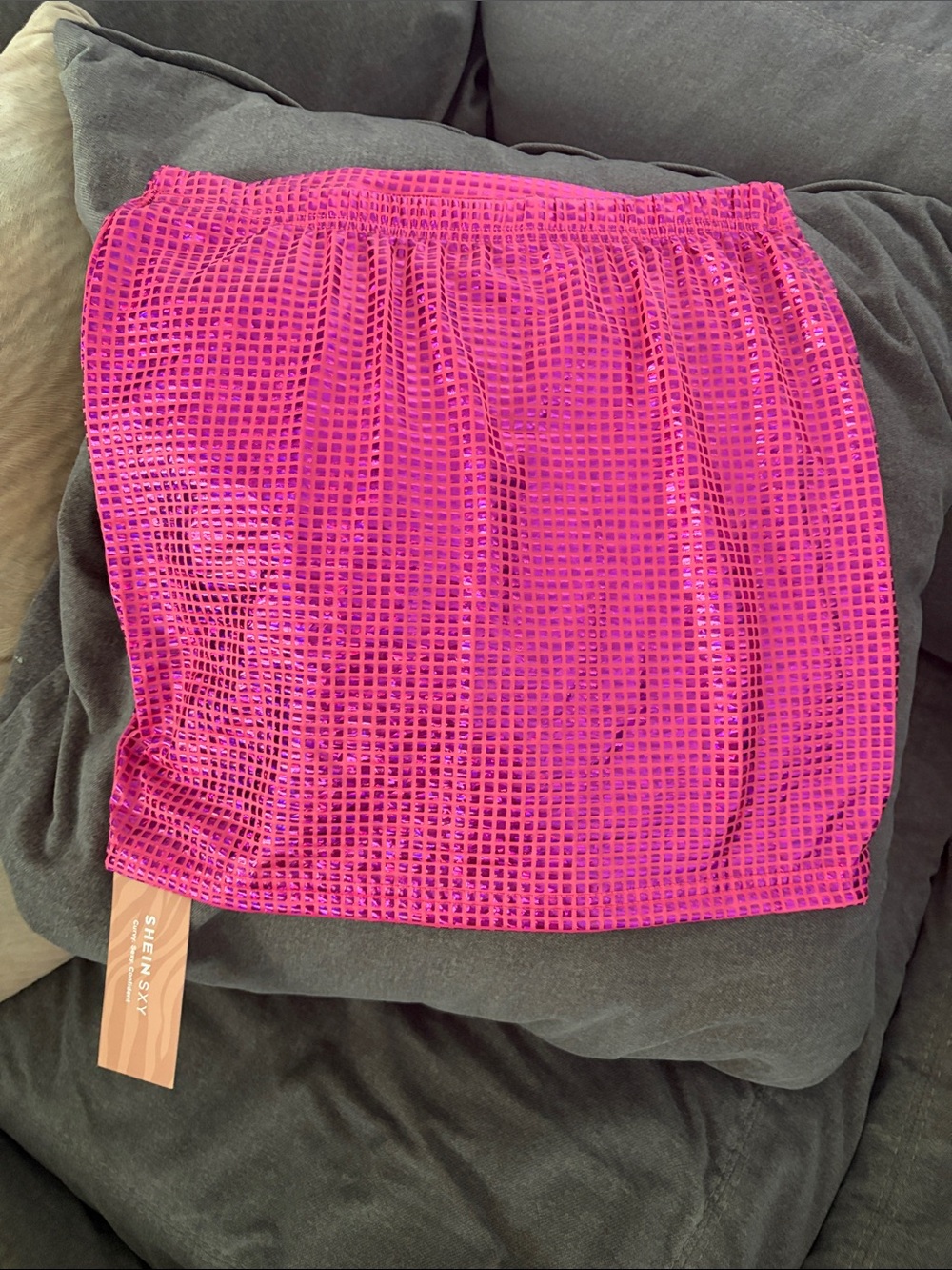 SHEIN Hot Pink Sequin Grid Mini Skirt